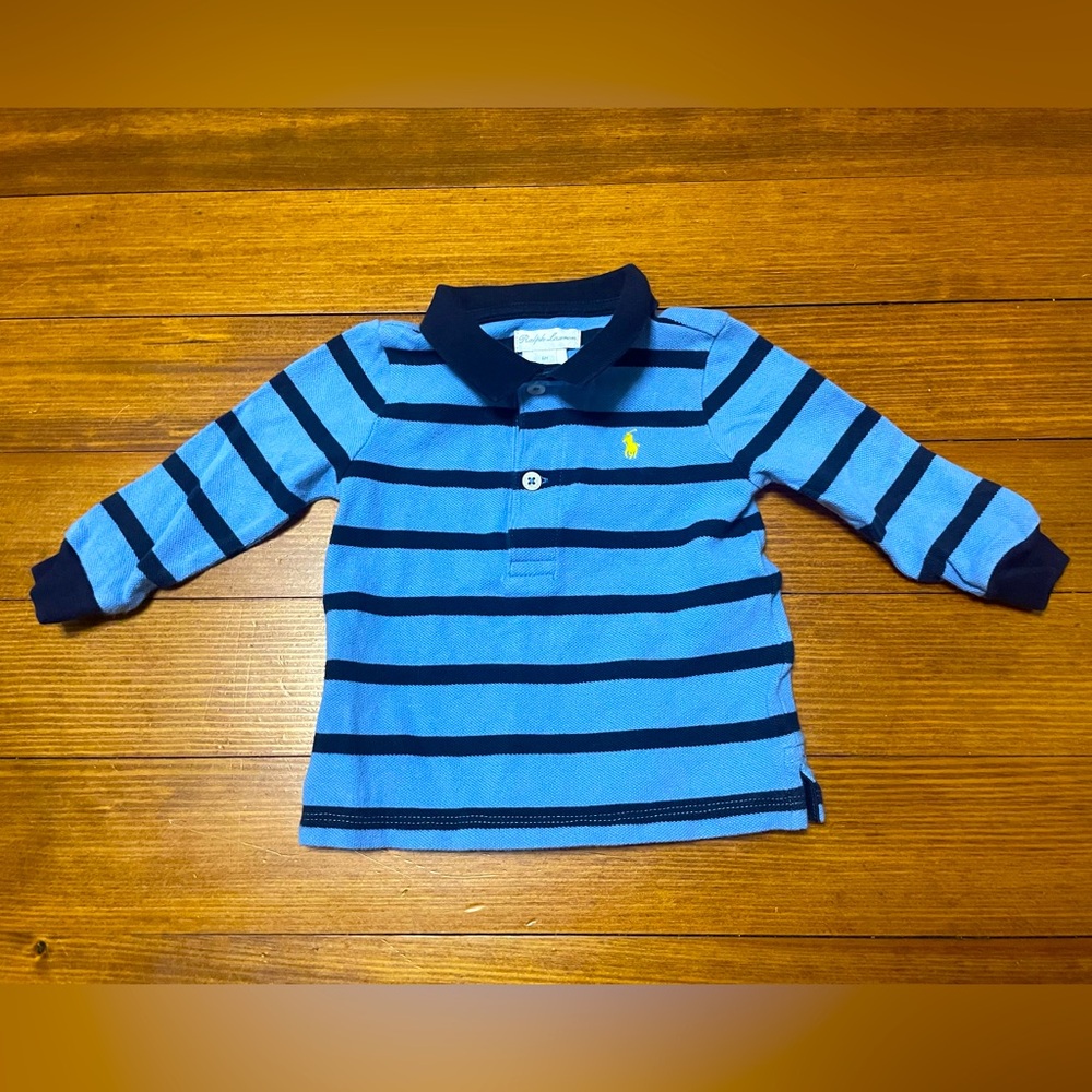 Ralph Lauren Blue Striped Polo Long-Sleeve Shirt Size 6 Months